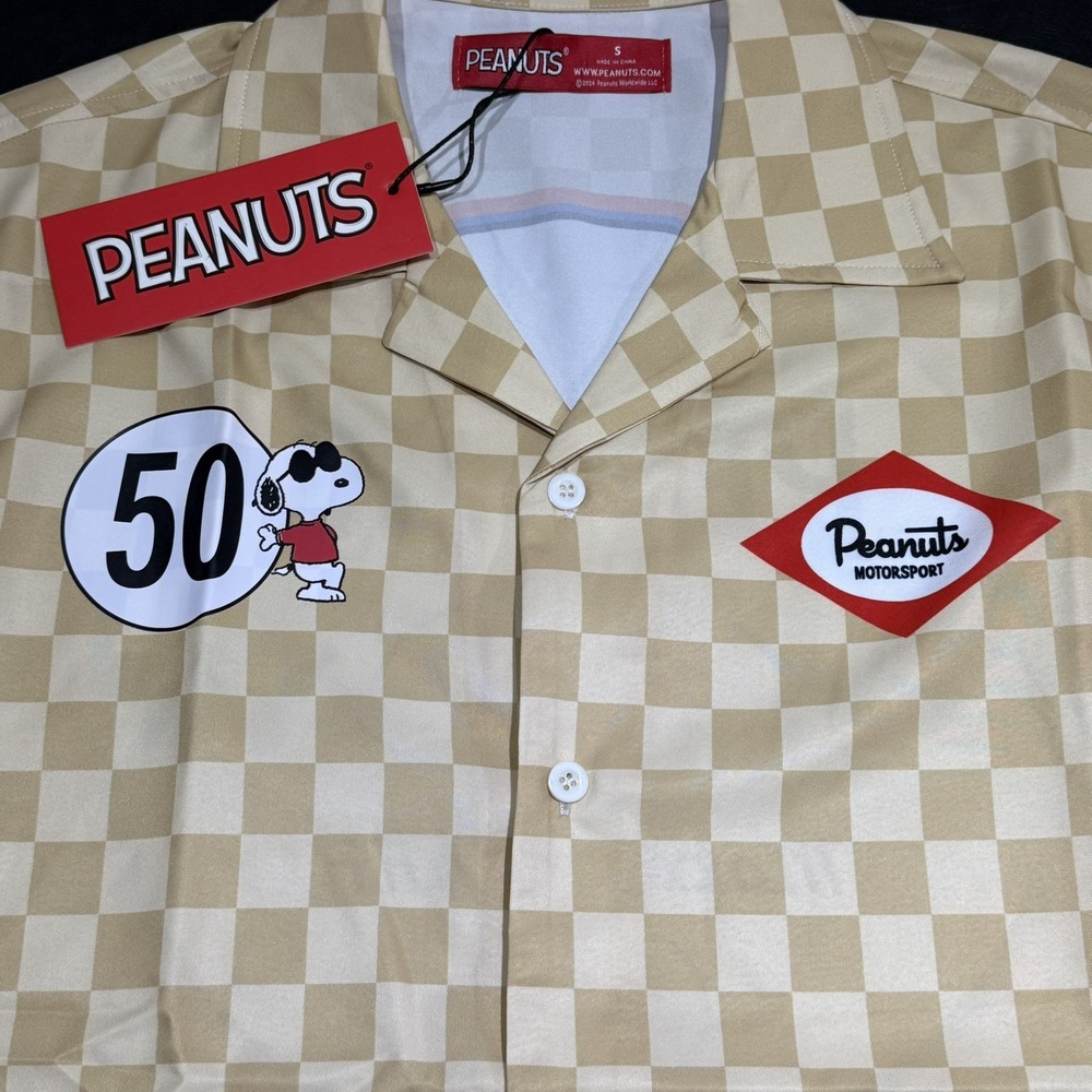 Men's Small (S) Peanuts Racing Motorsports Shirt. Button Down Checker Flag - Picture 3 of 8
